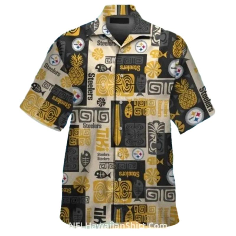 Pittsburgh Steelers Logo Football And Black Floral Hawaiian Shirt 1