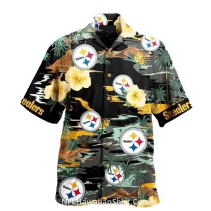 Pittsburgh Steelers Logo Hibiscus And Island Scene Hawaiian Shirt