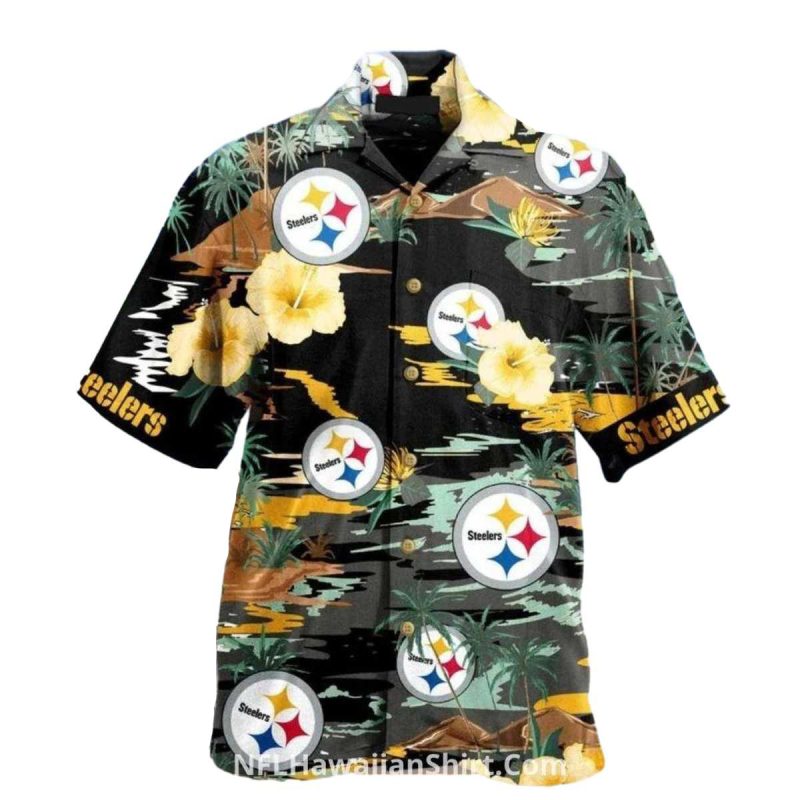 Pittsburgh Steelers Logo Hibiscus And Island Scene Hawaiian Shirt 1