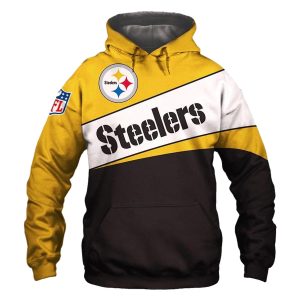 Pittsburgh Steelers Logo Lovely Black White And Yellow AOP Hoodie