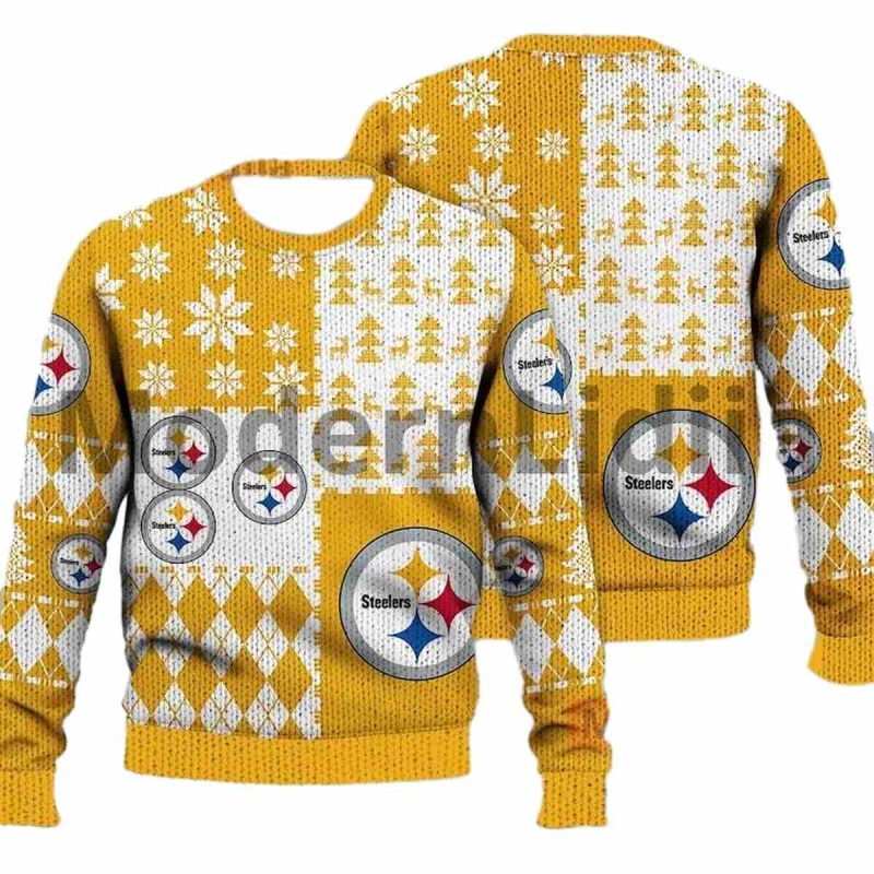 Pittsburgh Steelers Logo Lovely White And Yellow Pattern Ugly Sweater 1