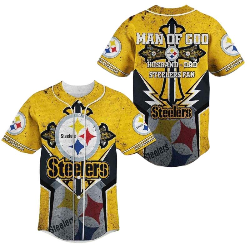 Pittsburgh Steelers Logo Man Of God Husband Dad Steelers Fan Baseball Jersey 1