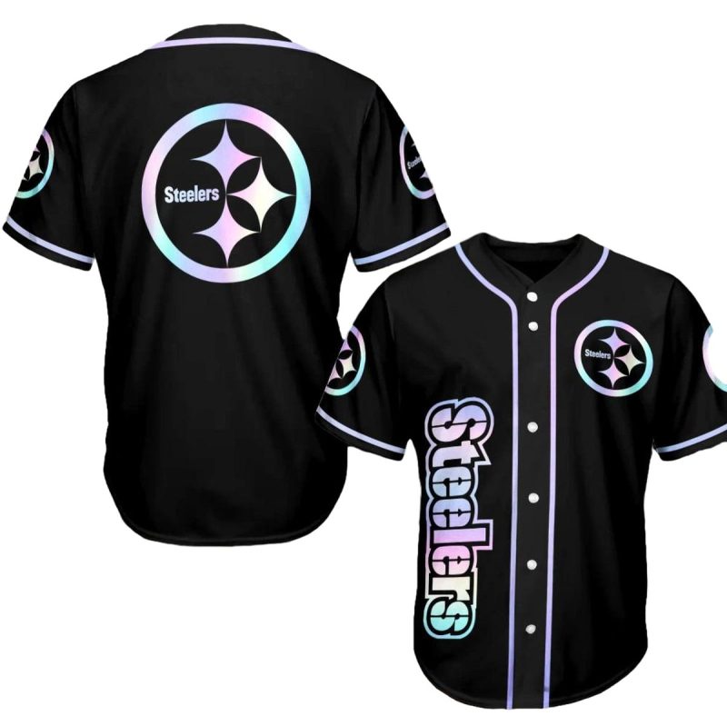 Pittsburgh Steelers Logo Neon Light Baseball Jersey 1