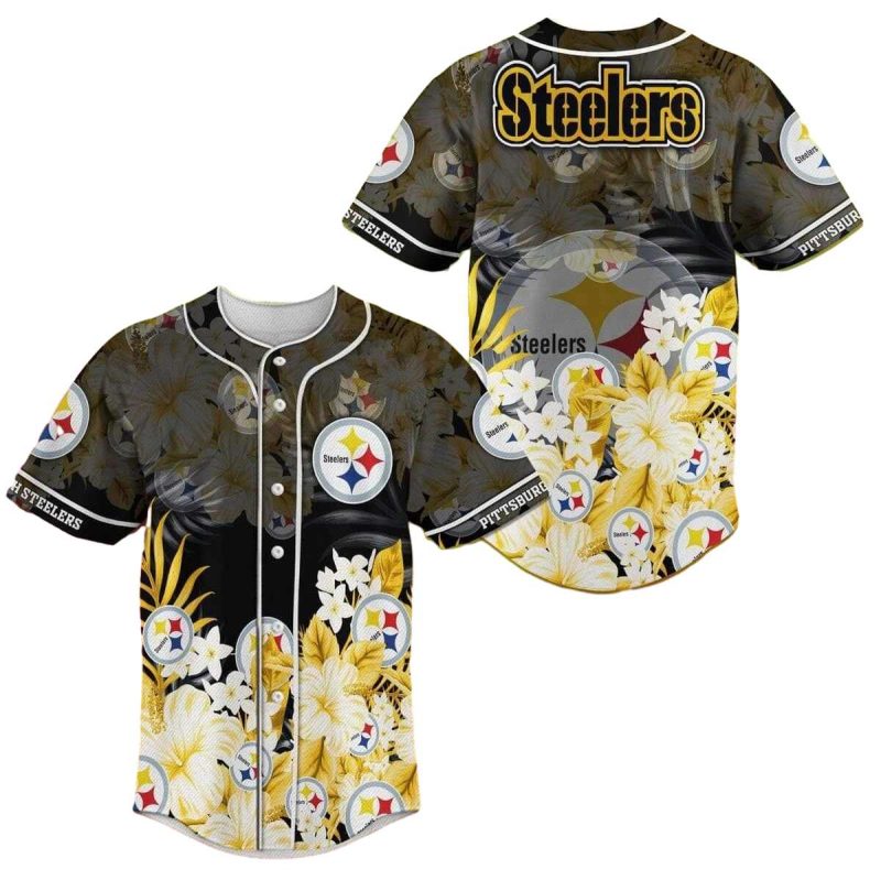 Pittsburgh Steelers Logo Tropical Summer Pattern Baseball Jersey 1