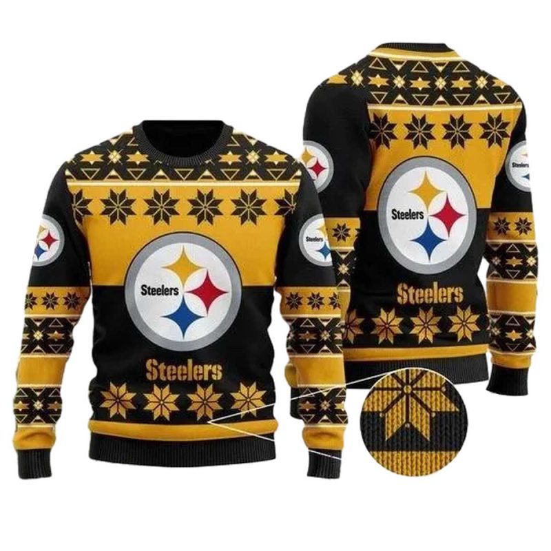 Pittsburgh Steelers Logo Ugly Christmas Black Golden Ugly Sweater 1