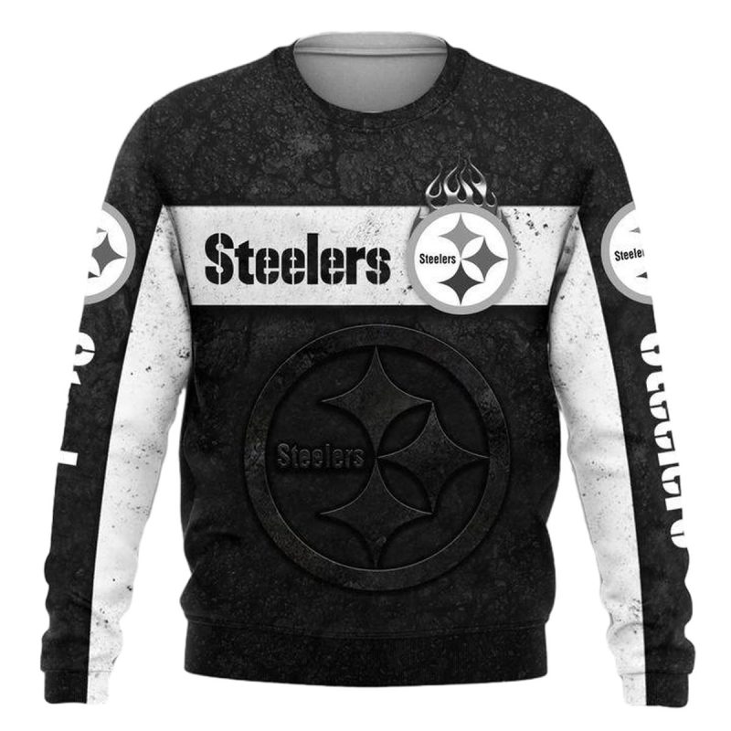 Pittsburgh Steelers Logo Vintage Black And White Aop Sweatshirt 1