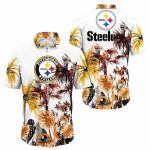 Pittsburgh Steelers Logo White Palm Leaves Hawaiian Shirt