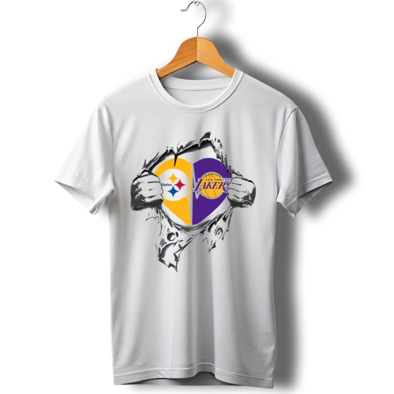Pittsburgh Steelers Los Angeles Lakers Heart Logo Fusion T Shirt 1 T Shirt 1