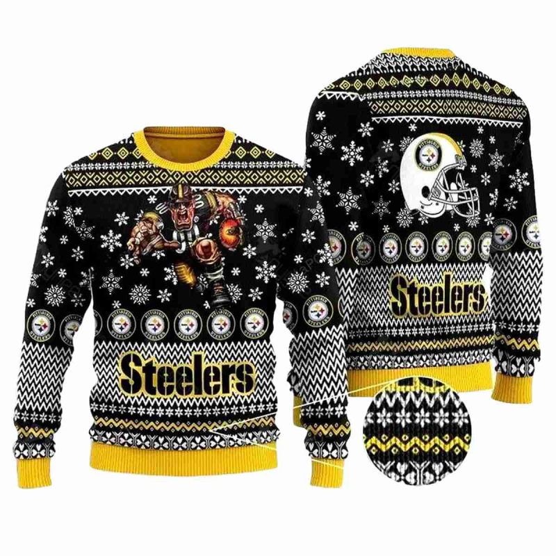 Pittsburgh Steelers Mascot And Helmet Ugly Sweater 1