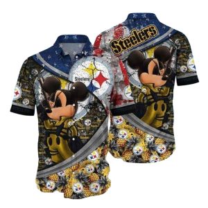 Pittsburgh Steelers Mickey Character Tropical Retro Hawaiian Shirt