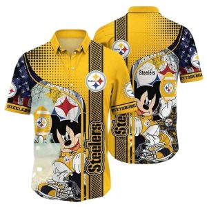 Pittsburgh Steelers Mickey Halftone Pattern Hawaiian Shirt