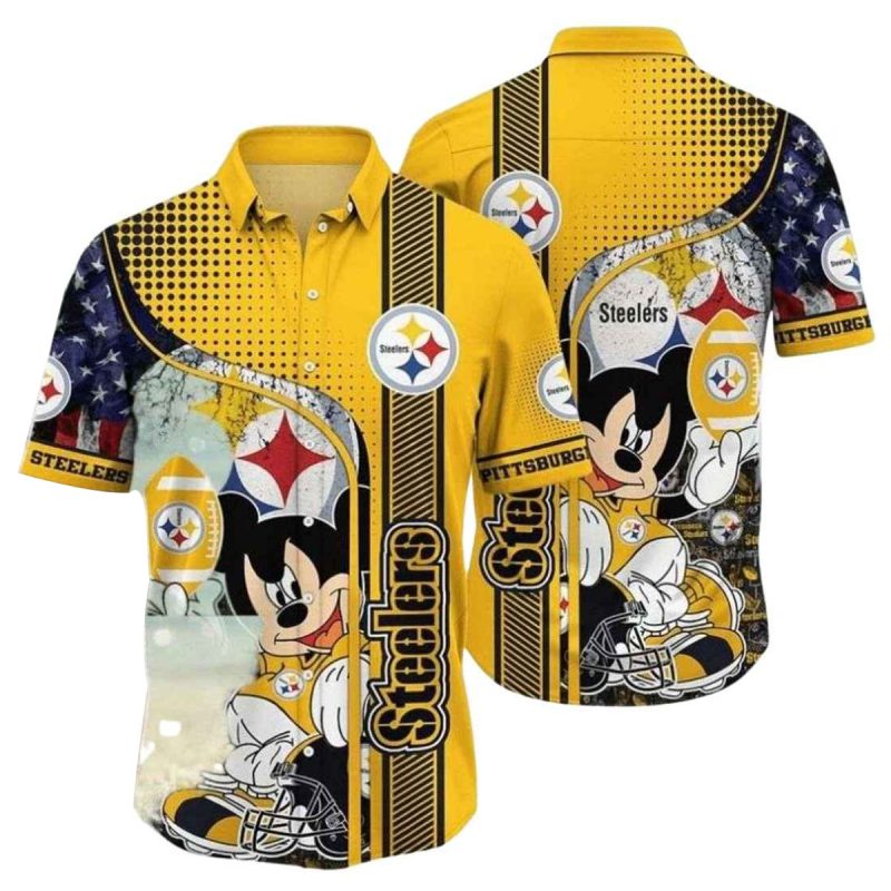 Pittsburgh Steelers Mickey Halftone Pattern Hawaiian Shirt 1