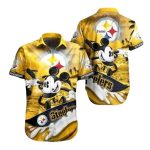 Pittsburgh Steelers Mickey Surfing Sunset Pattern Hawaiian Shirt