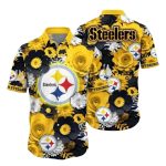 Pittsburgh Steelers Midnight Floral Badge Hawaiian Shirt