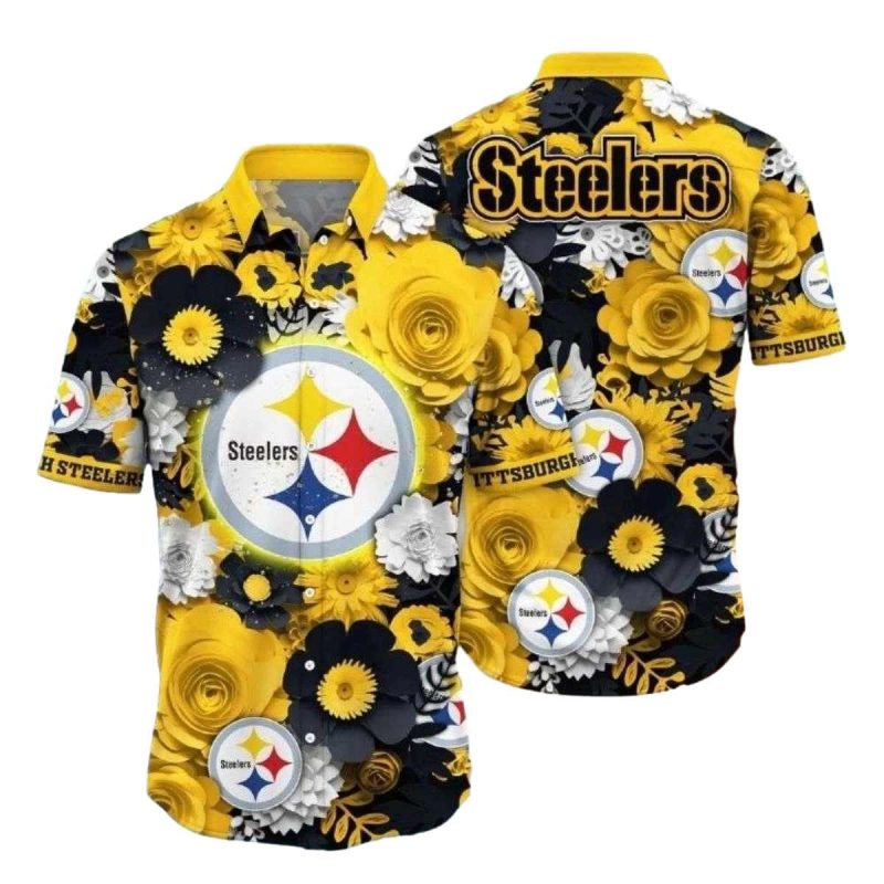 Pittsburgh Steelers Midnight Floral Badge Hawaiian Shirt 1