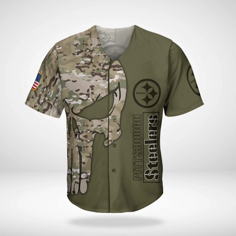 Pittsburgh Steelers Military Skull Baseball Jersey 1