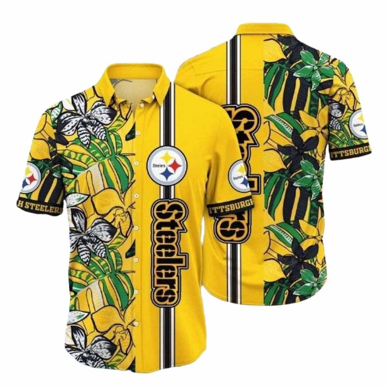 Pittsburgh Steelers Monochrome Foliage Fan Hawaiian Shirt 1