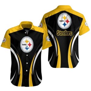 Pittsburgh Steelers Monochrome Sleek Curve Black And Yellow Hawaiian Shirt