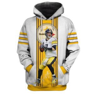 Pittsburgh Steelers No 7 Ben Roethlisberger White Jersey With Signature AOP Hoodie