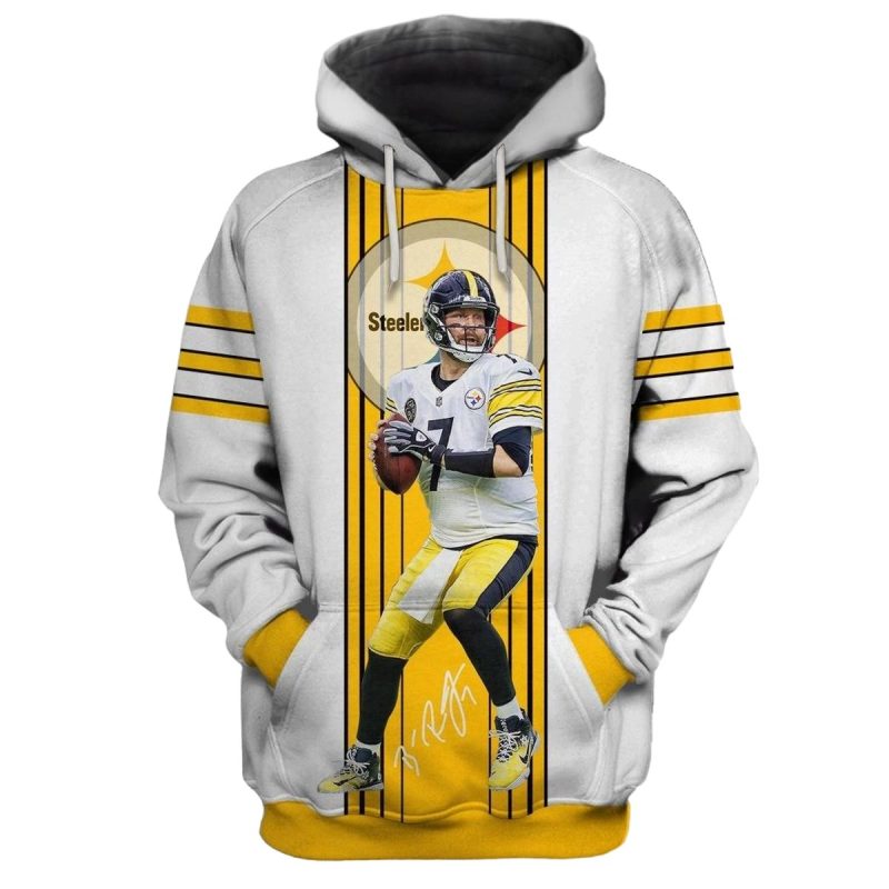 Pittsburgh Steelers No 7 Ben Roethlisberger White Jersey With Signature Aop Hoodie 1