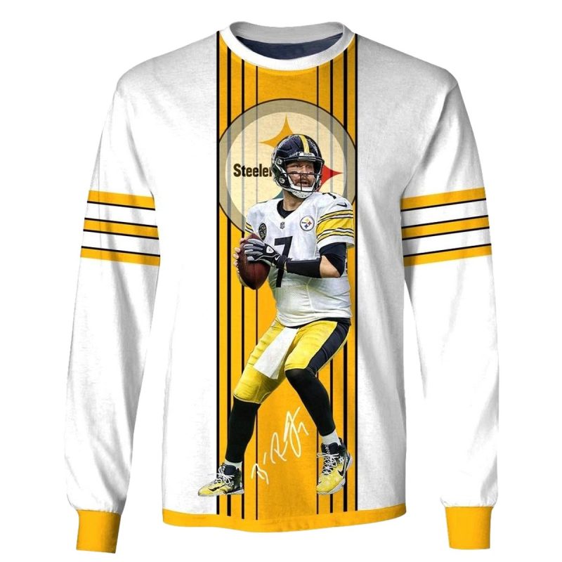 Pittsburgh Steelers No 7 Ben Roethlisberger White Jersey With Signature Aop Sweatshirt 1