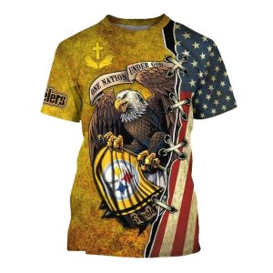 Pittsburgh Steelers One Nation Under God Eagle Hug Flag AOP T-Shirt
