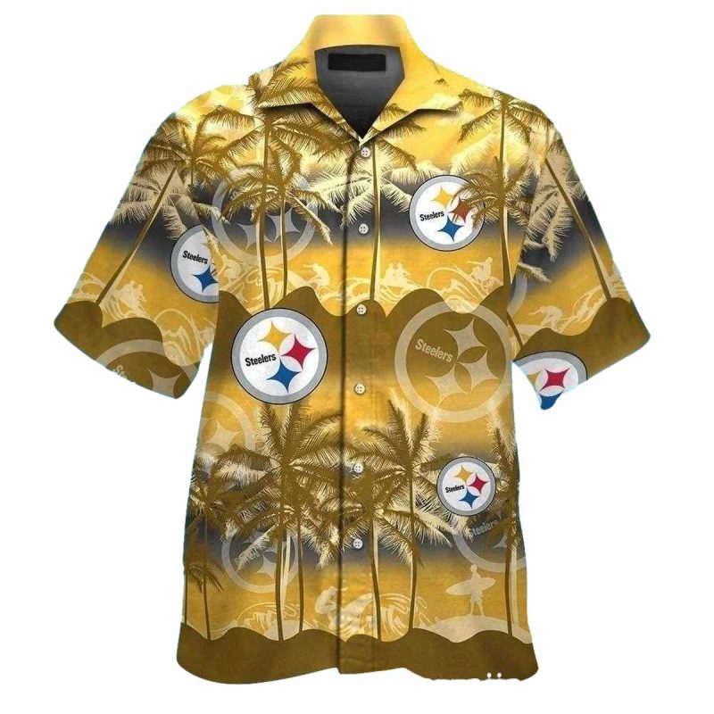 Pittsburgh Steelers Palm Beach Coconut Tree Yellow Pattern Hawaiian Shirt 1