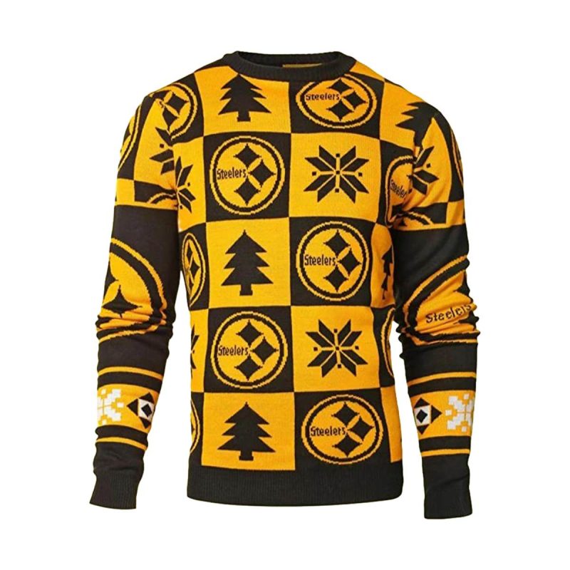 Pittsburgh Steelers Patches Style Black And Yellow Pattern Ugly Sweater 1