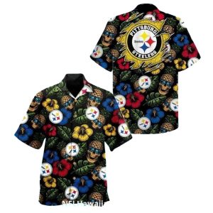 Pittsburgh Steelers Pineapple Skull And Floral Hawaiian Shirt