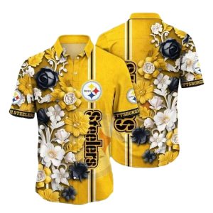 Pittsburgh Steelers Pride Yellow Floral Emblem Hawaiian Shirt