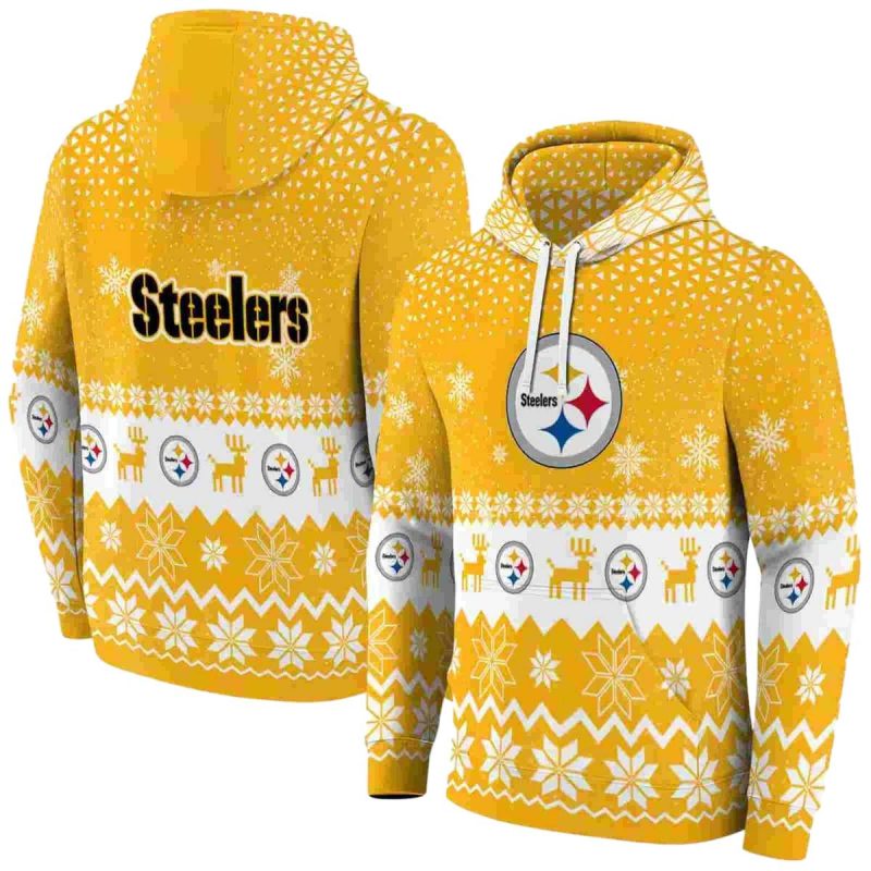 Pittsburgh Steelers Reindeer Motif Ugly Christmas Gold Aop Hoodie 1