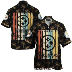 Pittsburgh Steelers Retro Palm Tree Sunset Design Hawaiian Shirt