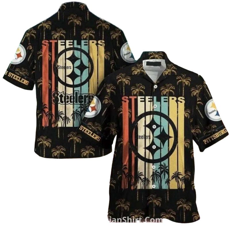 Pittsburgh Steelers Retro Palm Tree Sunset Design Hawaiian Shirt 1