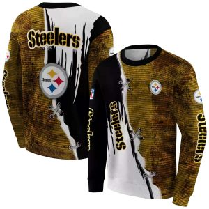 Pittsburgh Steelers Ripped Pattern Gold Black White AOP Sweatshirt