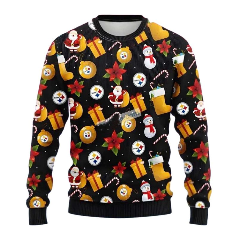 Pittsburgh Steelers Santa Claus Snowman Yellow Black Ugly Sweater 1