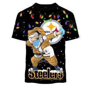 Pittsburgh Steelers Santa Dabbing Merry Quarantine Christmas 2025 AOP T-Shirt