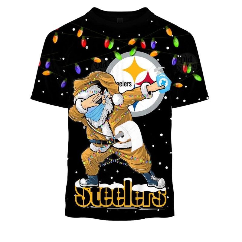 Pittsburgh Steelers Santa Dabbing Merry Quarantine Christmas 2025 Aop T Shirt 1
