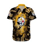 Pittsburgh Steelers Shark And Floral Black Gold Design Hawaiian Shirt