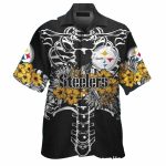 Pittsburgh Steelers Skeleton Black And White Floral Hawaiian Shirt