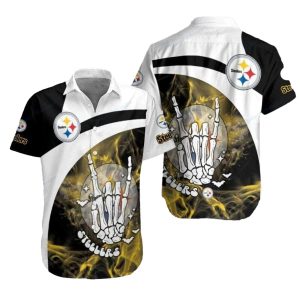 Pittsburgh Steelers Skeleton Celebratory Hawaiian Shirt