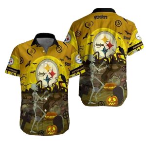Pittsburgh Steelers Skeleton Fiesta Halloween Hawaiian Shirt