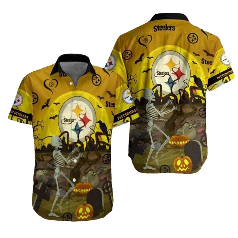Pittsburgh Steelers Skeleton Fiesta Halloween Hawaiian Shirt 1