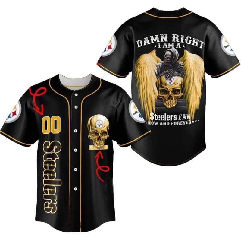 Pittsburgh Steelers Skull Damn Right Baseball Jersey 1