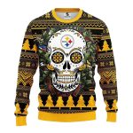 Pittsburgh Steelers Skull Flower Ugly Sweater