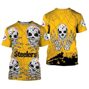 Pittsburgh Steelers Skull For Halloween Graphic AOP T-Shirt