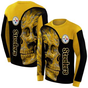 Pittsburgh Steelers Skull Motif Gold Black AOP Sweatshirt