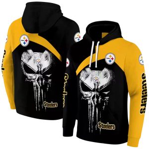 Pittsburgh Steelers Skull Punisher Black AOP Hoodie