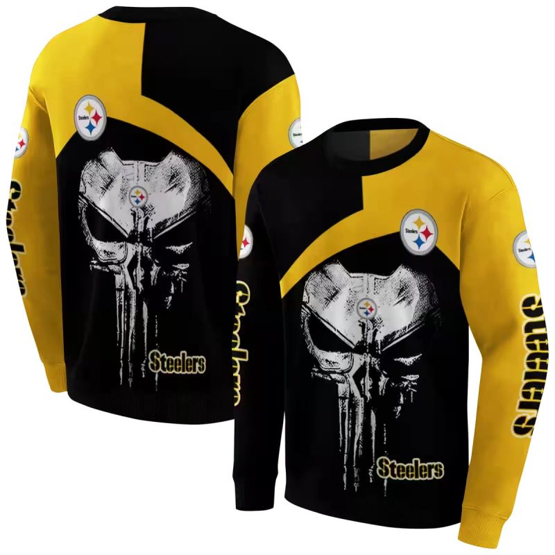 Pittsburgh Steelers Skull Punisher Black Aop Sweatshirt 1