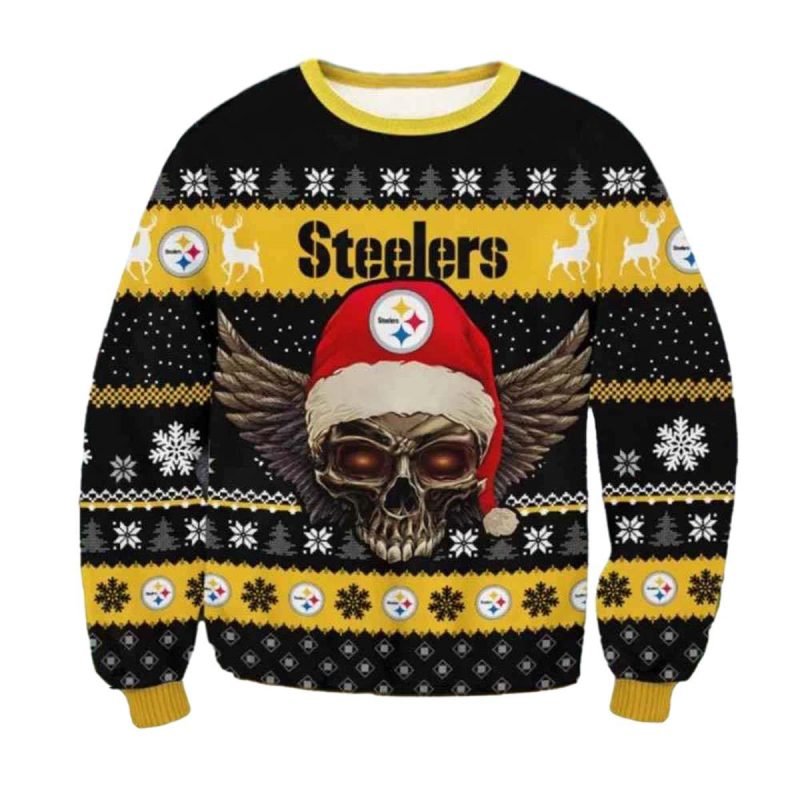 Pittsburgh Steelers Skull Santa Hat Ugly Sweater 1