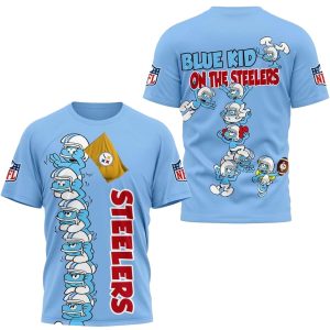 Pittsburgh Steelers Smurfs Blue Kid On The Steelers AOP T-Shirt